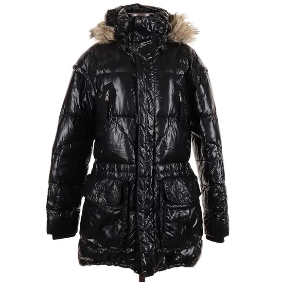 RALPH LAUREN RLX faux fur trim hooded black parka down puffer coat vest Size M